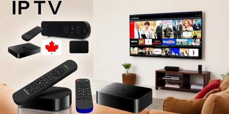 Colorful IPTV devices and a cozy living room setup for Best IPTV Canada Blog Article in Our website BUYIPTVCANADA